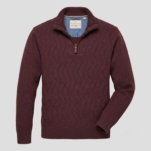 Weatherproof Men Large Burgundy Sweater‎ Quarter Zip Vintage Textured Cotton